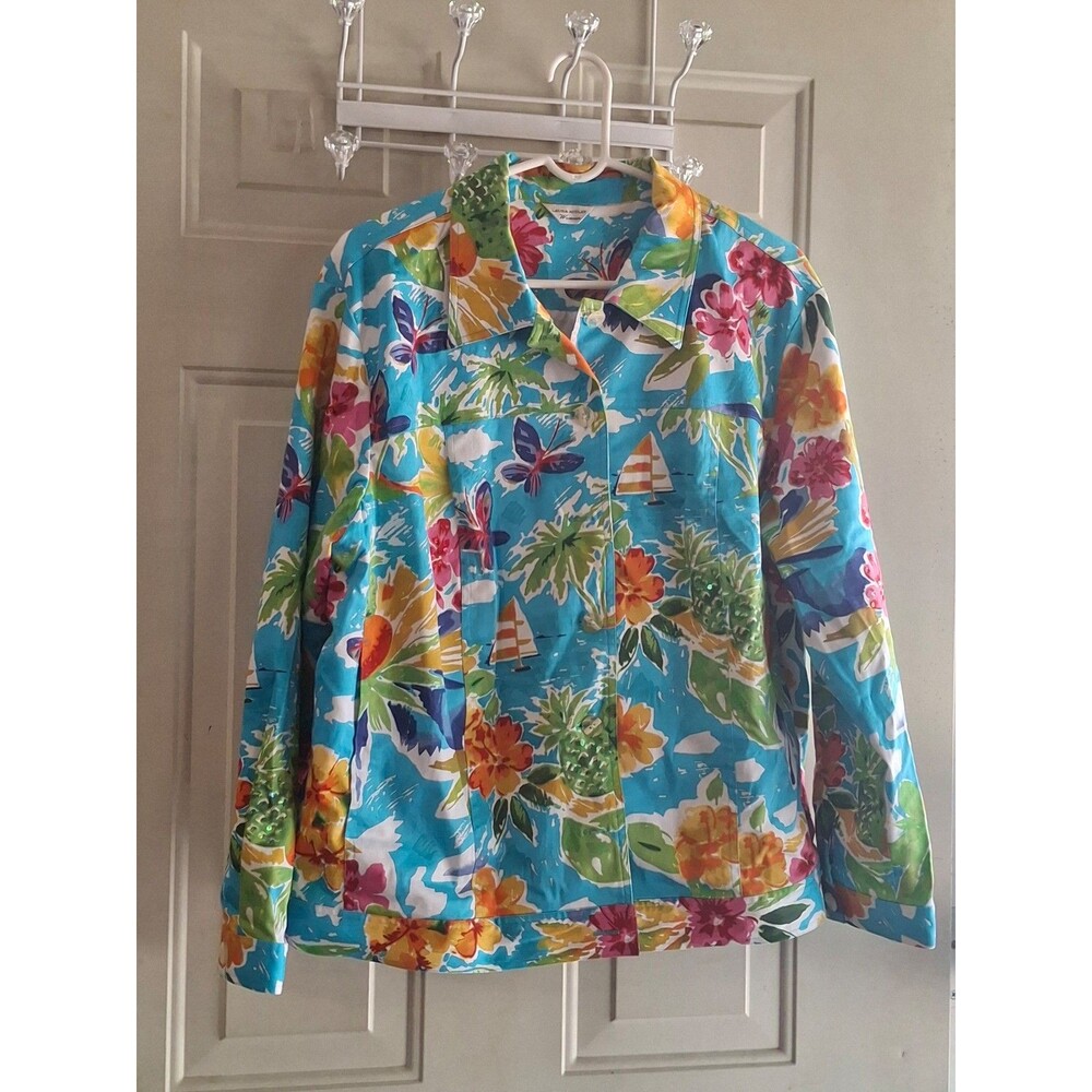 Multicolored floral button down jacket